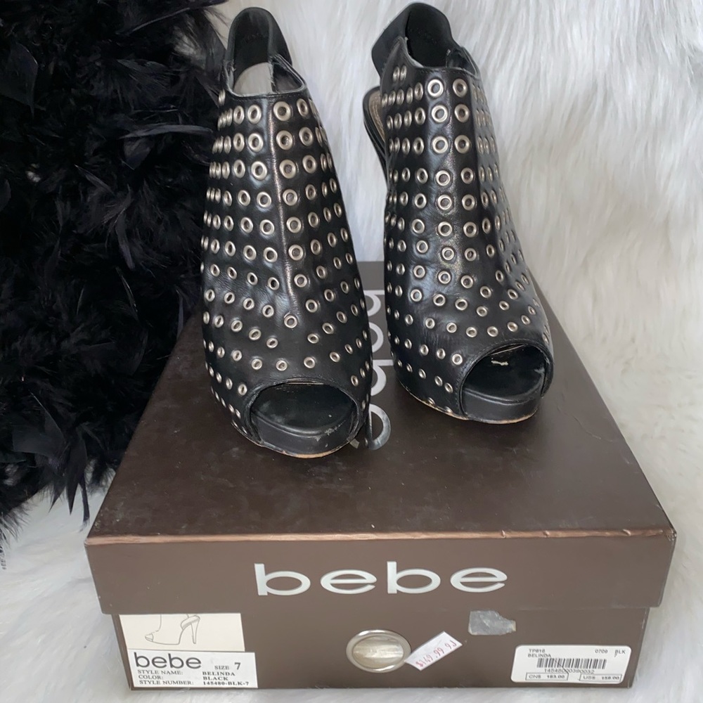 bebe Belinda Black Sling Back Peep Toe Heel